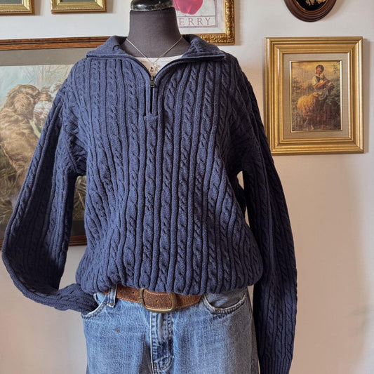 Navy cable knit mock neck sweater (XL)
