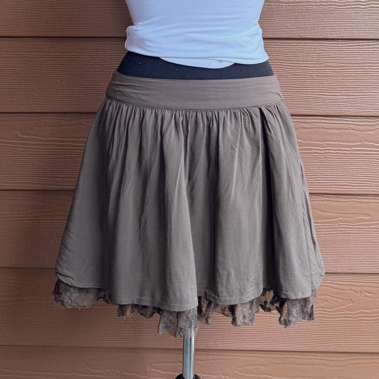 Walnut brown lace trim mini skirt (S)