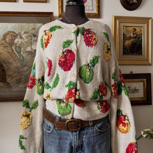 Vintage knit apple cardigan (XL)
