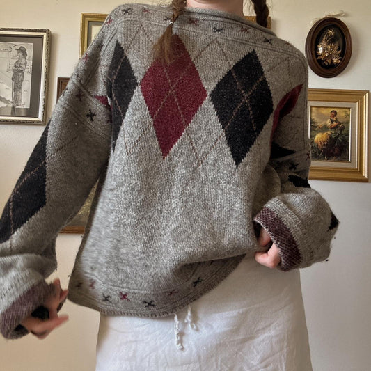 Grey argyle knit sweater (S)