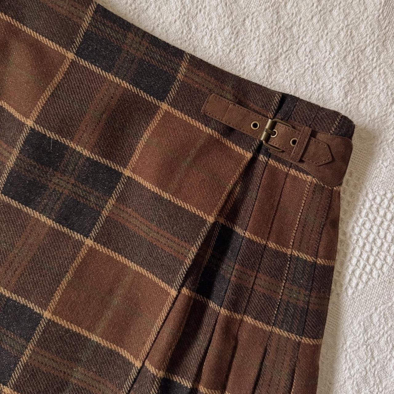 Vintage brown plaid wool skirt set (M)