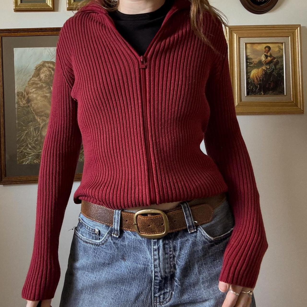 Burgundy knit zip up cardigan (S)