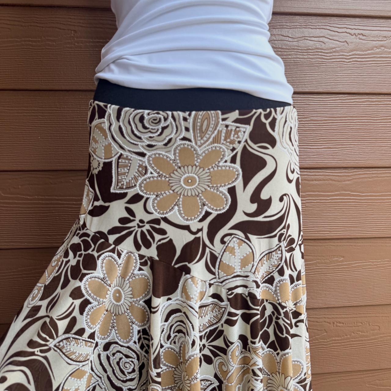 Y2K brown floral midi skirt (M)