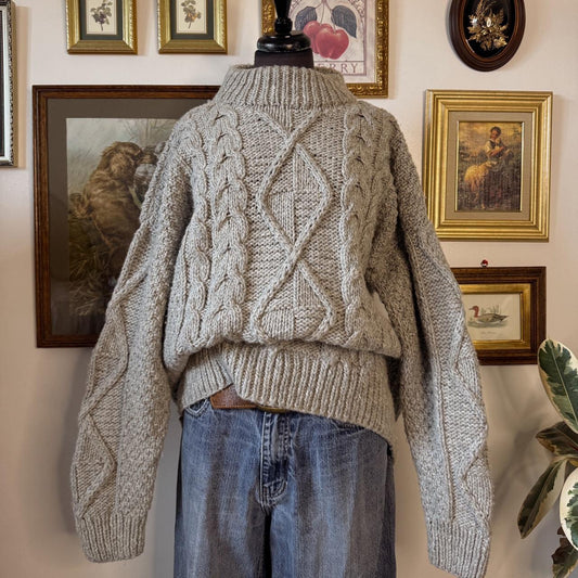 Chunky grey wool knit sweater (XL)