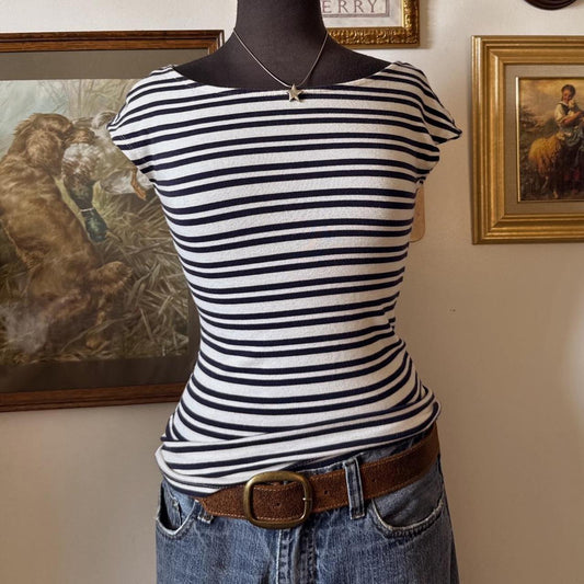 Striped boatneck fitted tee (XS)