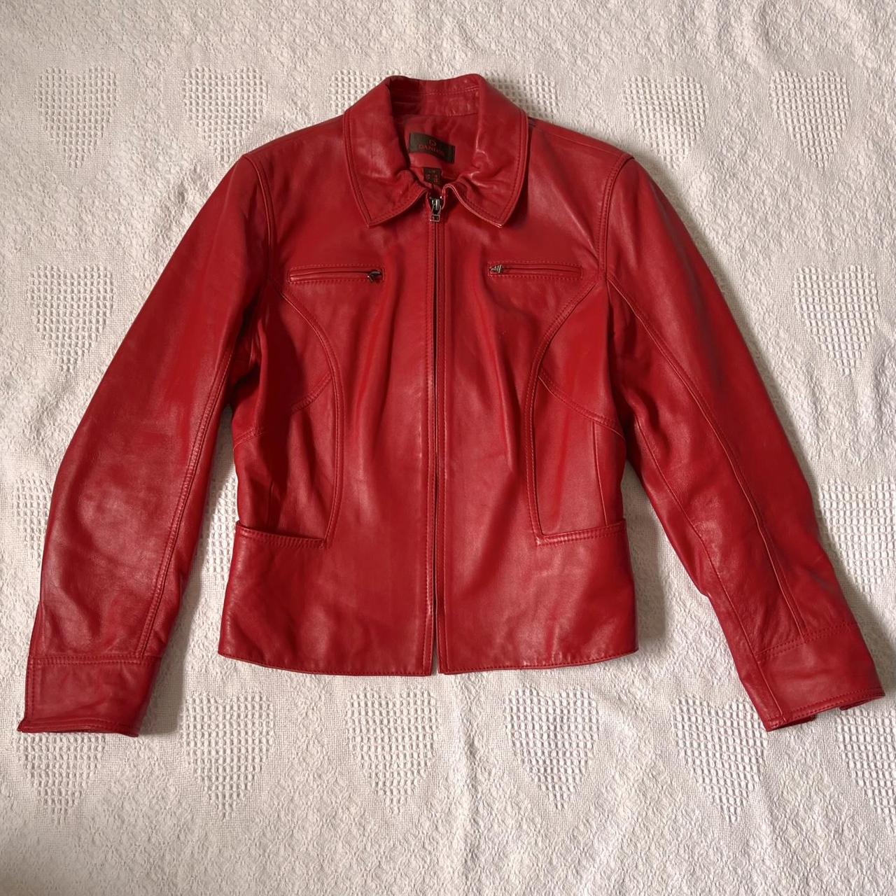 Cherry red leather jacket (L)