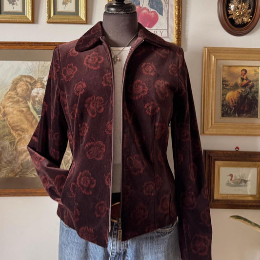 Brown floral velour jacket (M)