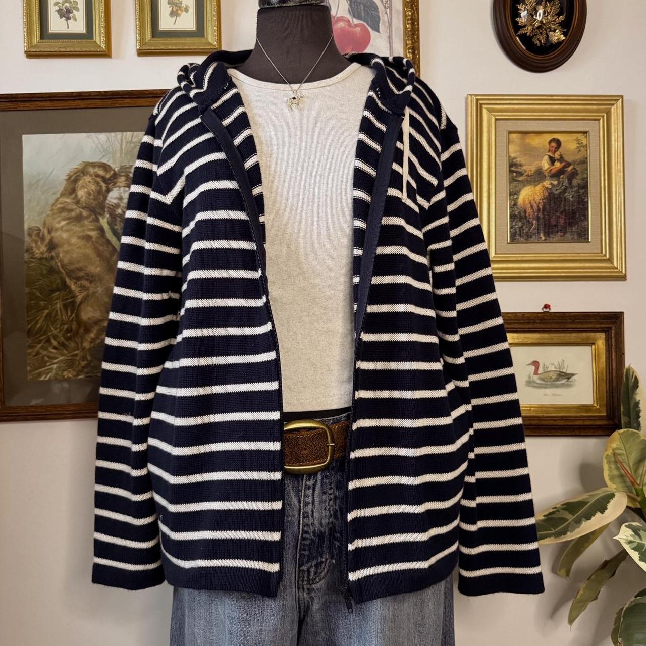 Navy striped knit zip up hoodie (S)