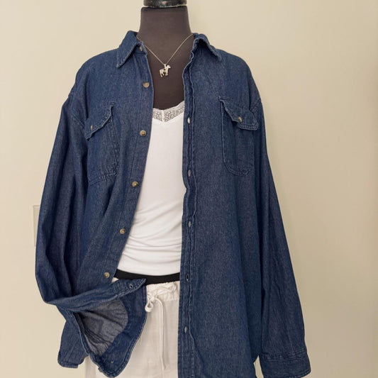 Wrangler blue denim button up shirt (L)