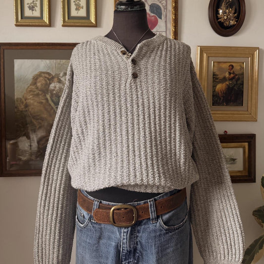 90s slouchy light grey knit sweater (XL)