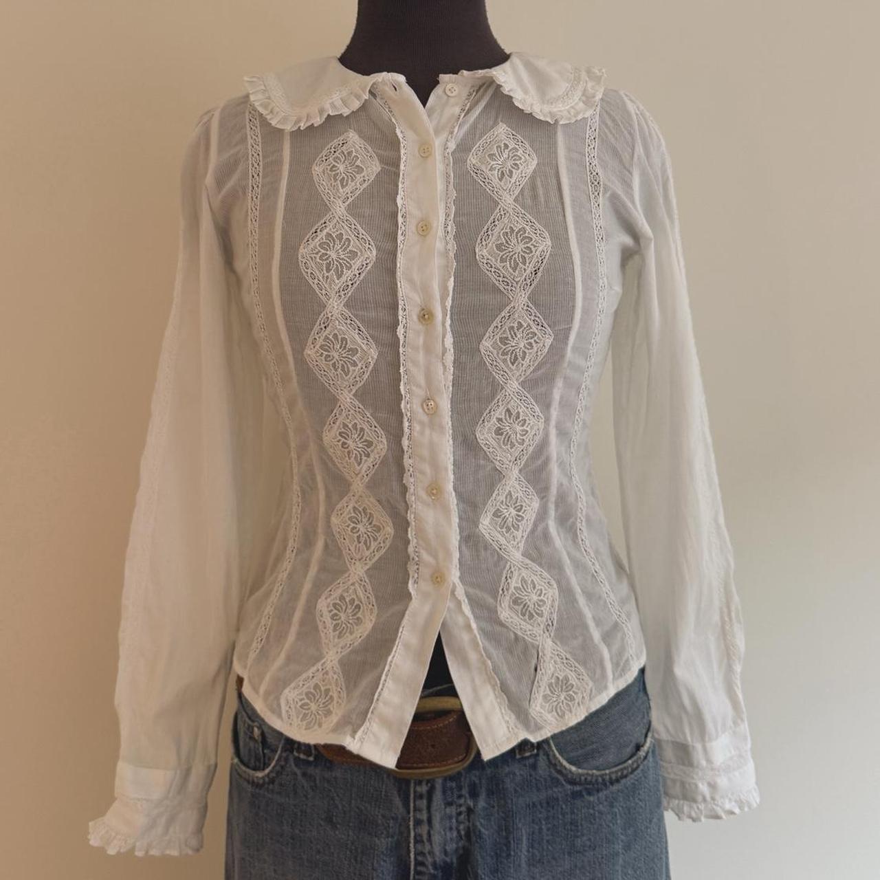 White lace cottage ruffle blouse (S)