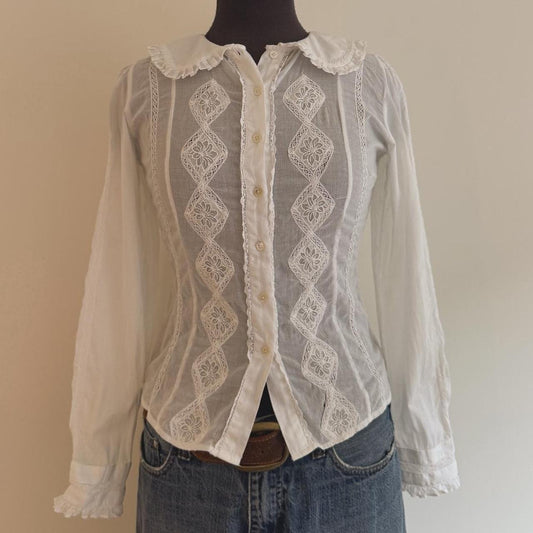 White lace cottage ruffle blouse (S)