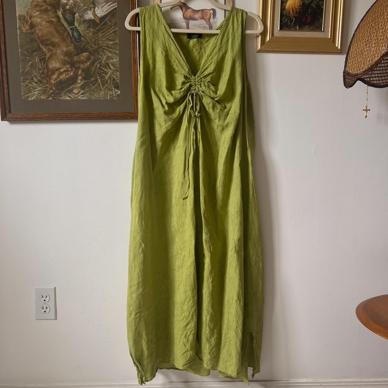 Green linen maxi dress (L)