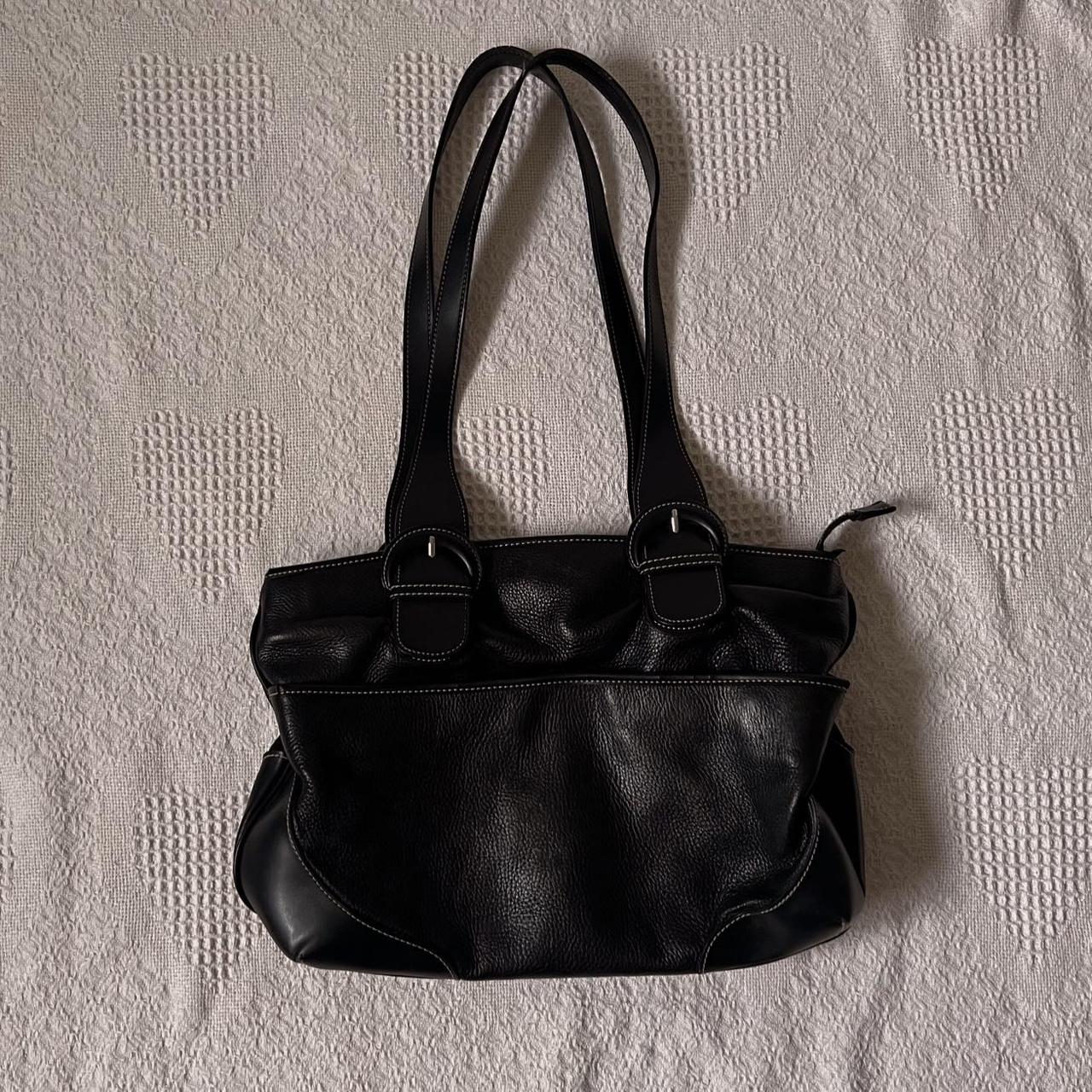 Black leather buckle tote