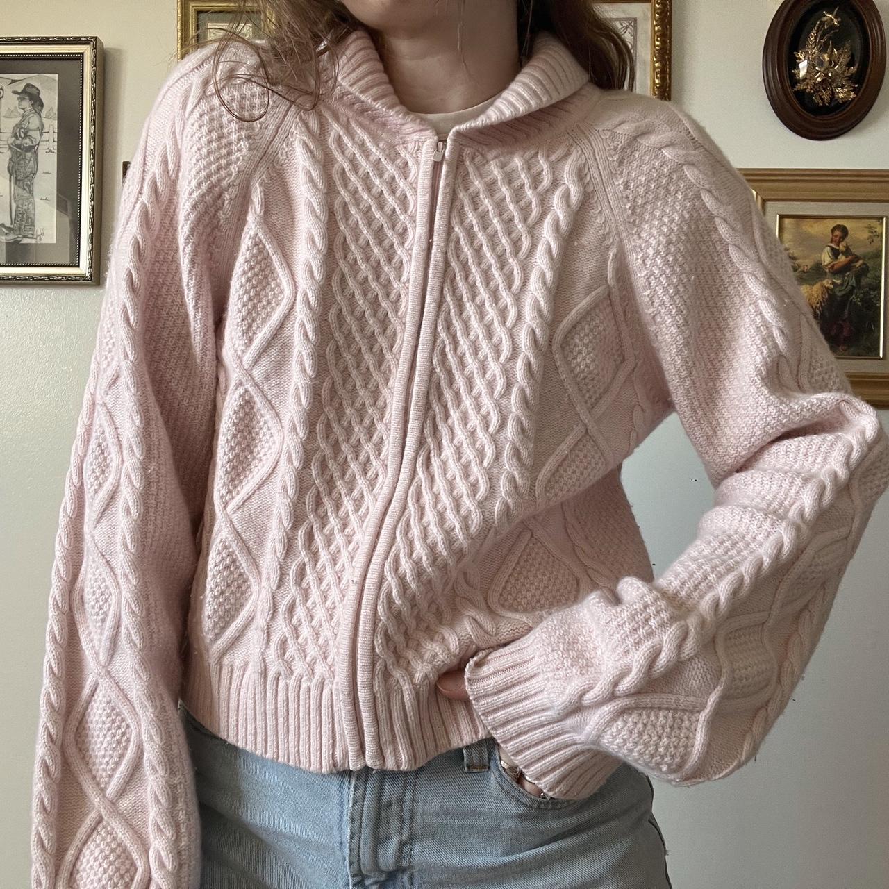 Pink cable knit cardigan (L)