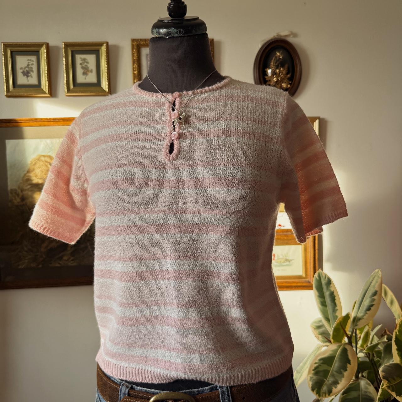 Pink striped knit sweater top (S)