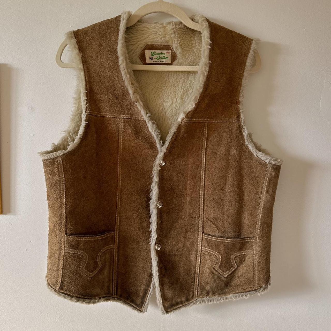 70s suede sherpa vest (L)