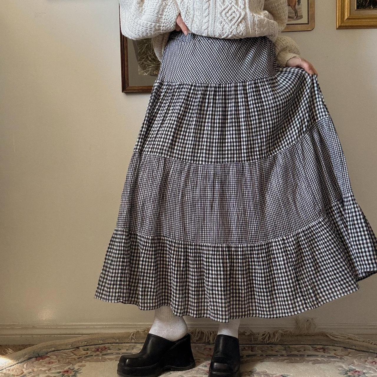 Tiered gingham maxi skirt (S-L)