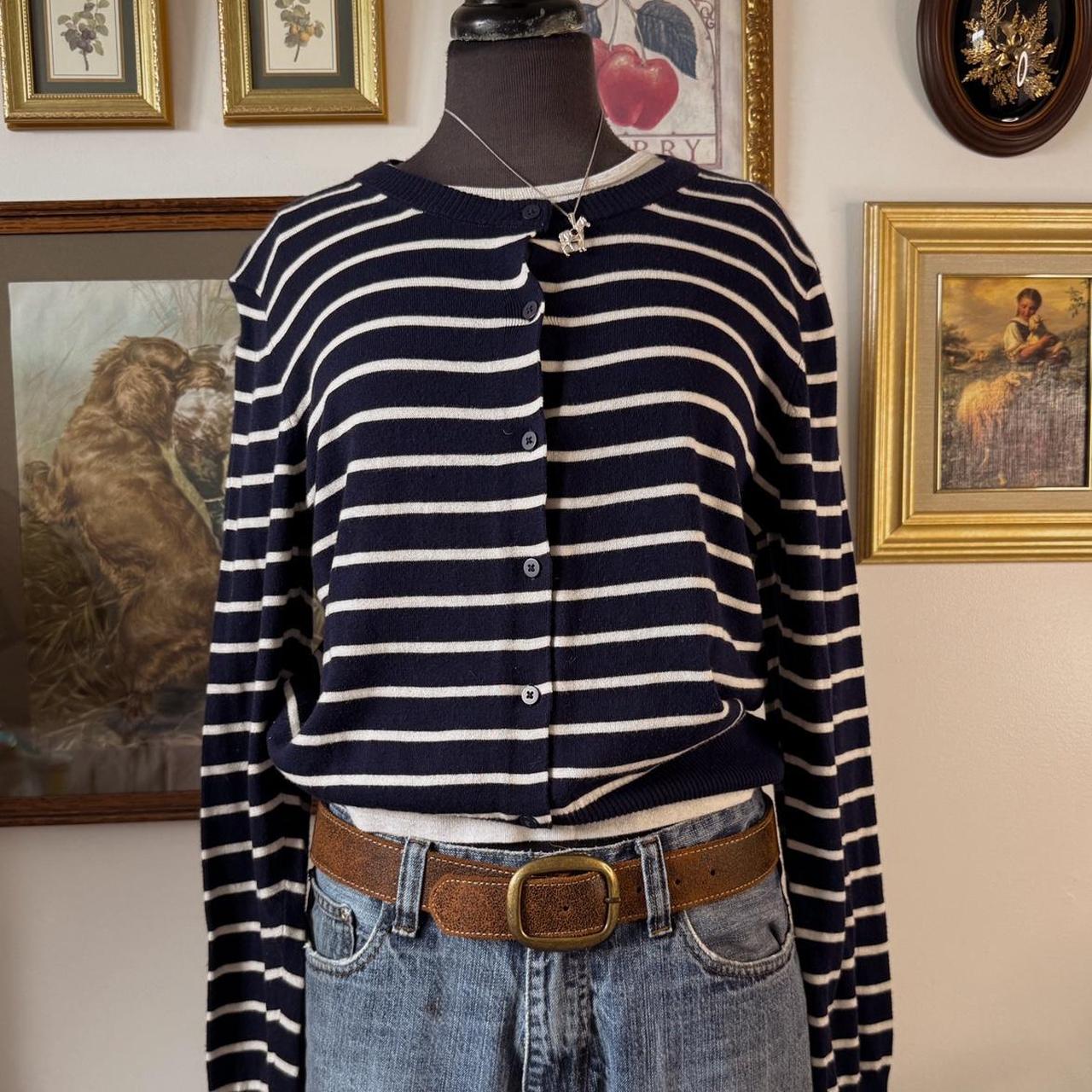Navy striped knit cardigan (L)
