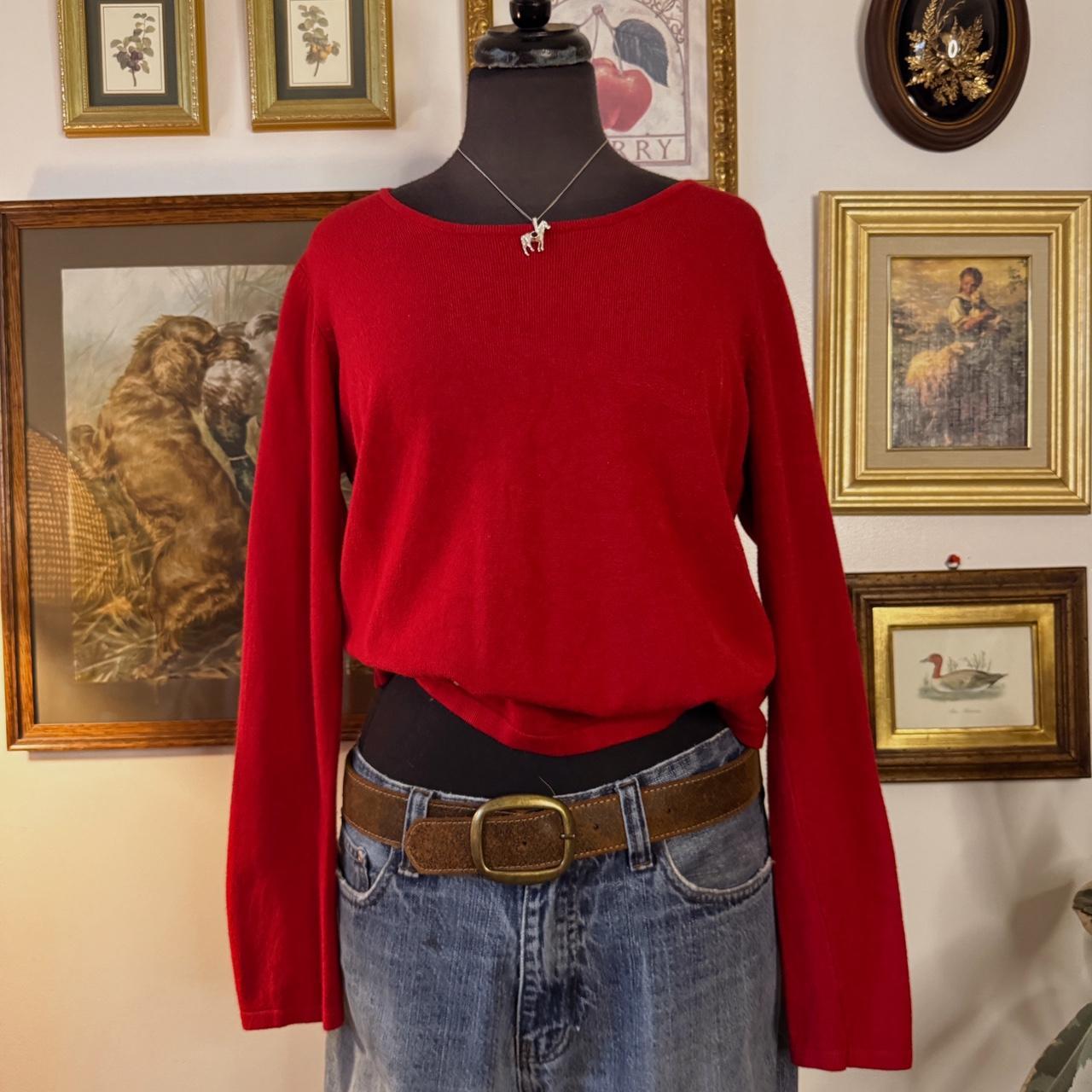 Red knit wide scoop neck sweater (L)