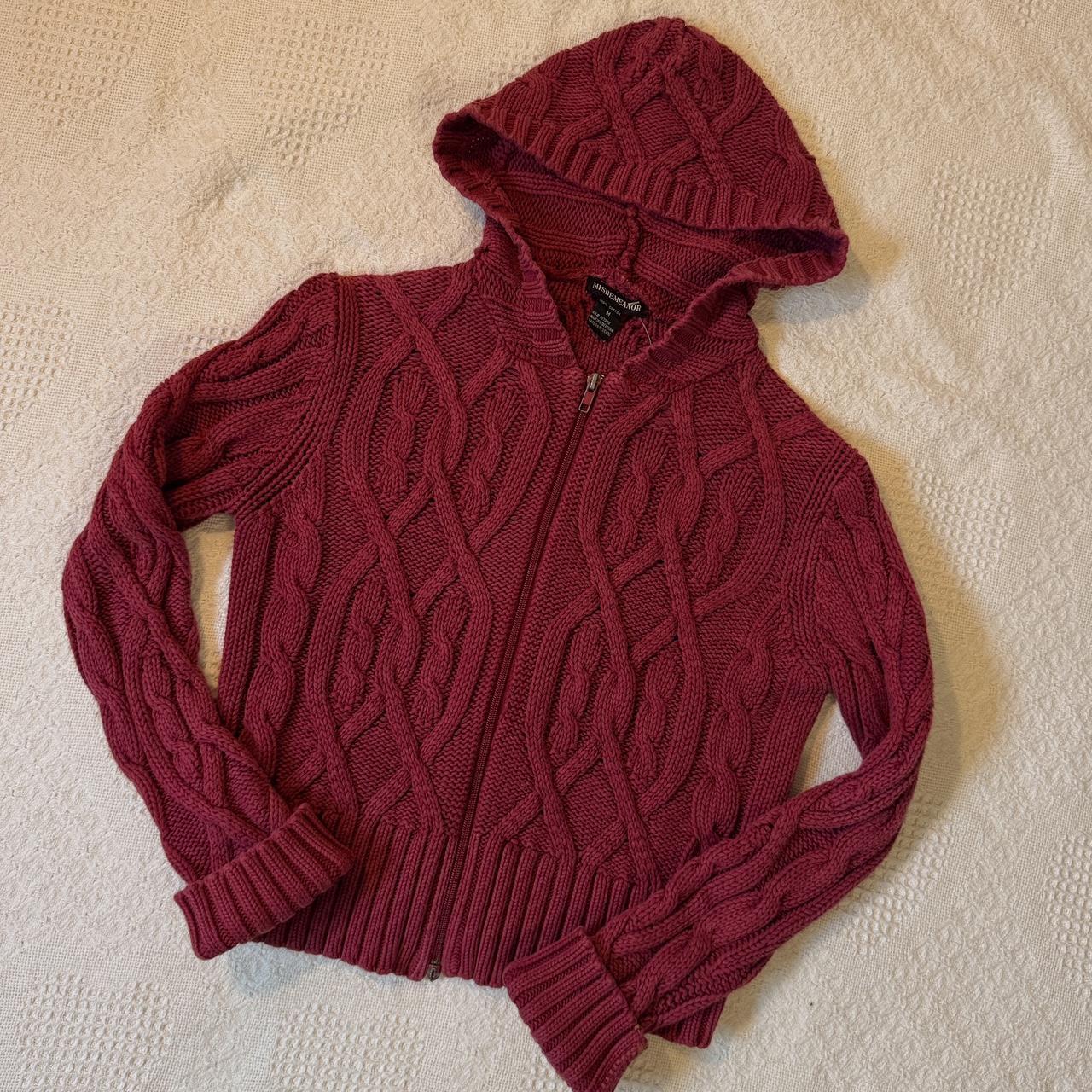 Burgundy cable knit zip up sweater (S)