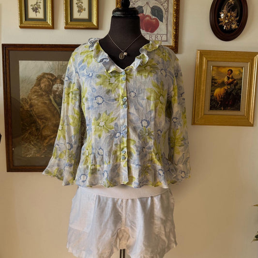 Ruffle linen summer blouse (M)