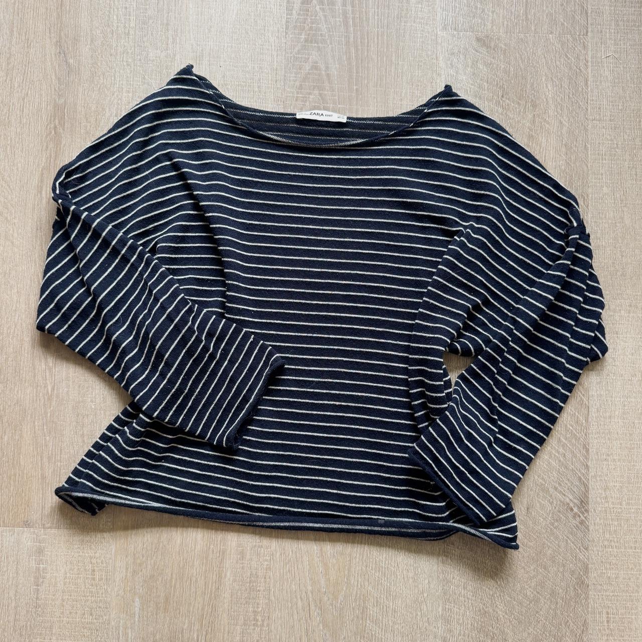 Navy striped boatneck knit top (S)