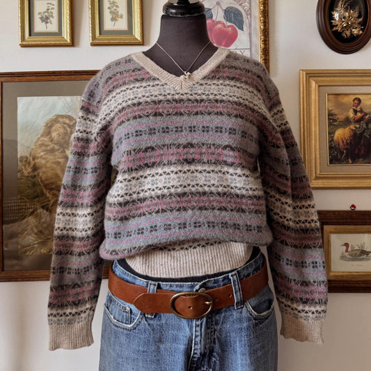 Vintage muted multi striped knit sweater (S)