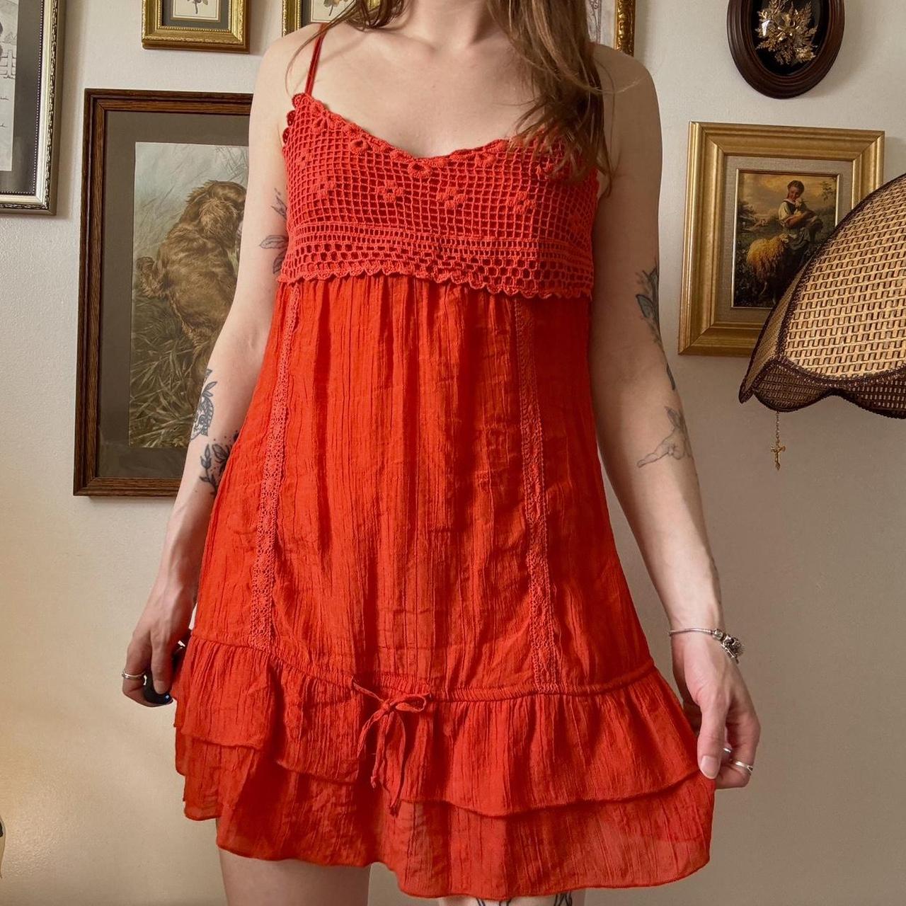 Red crochet lace mini dress (S)