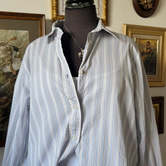 Baby blue striped button up (M)