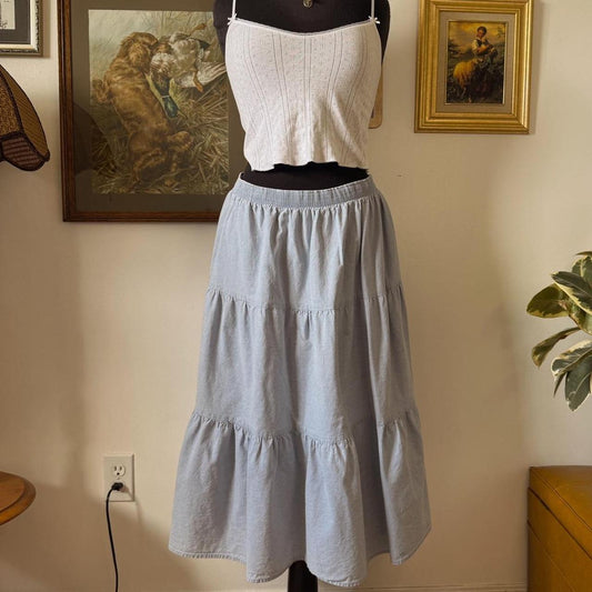 Sky blue tiered midi skirt (L)