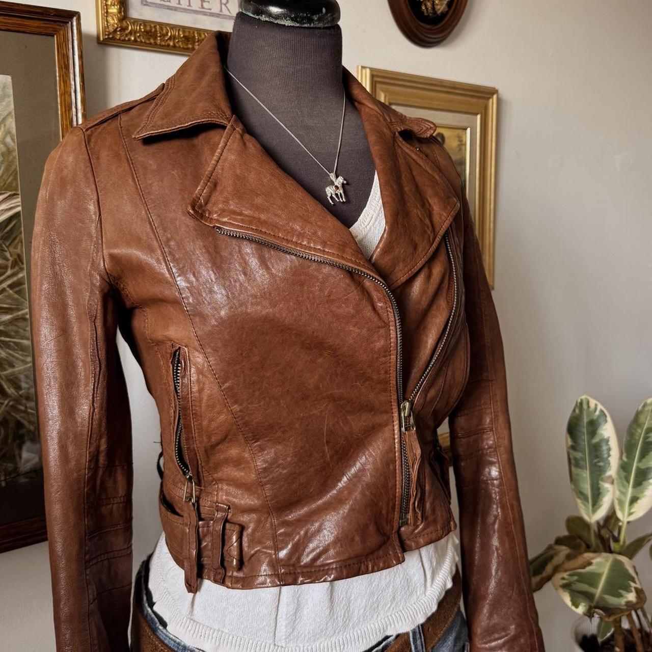 Vintage boho brown leather jacket (XS)