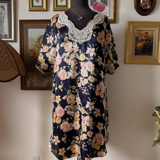 Navy floral vintage mumu dress (L)