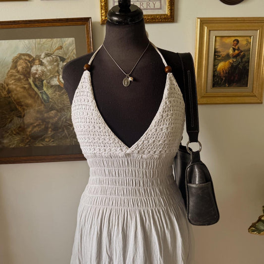 Cream crochet halter dress (M)