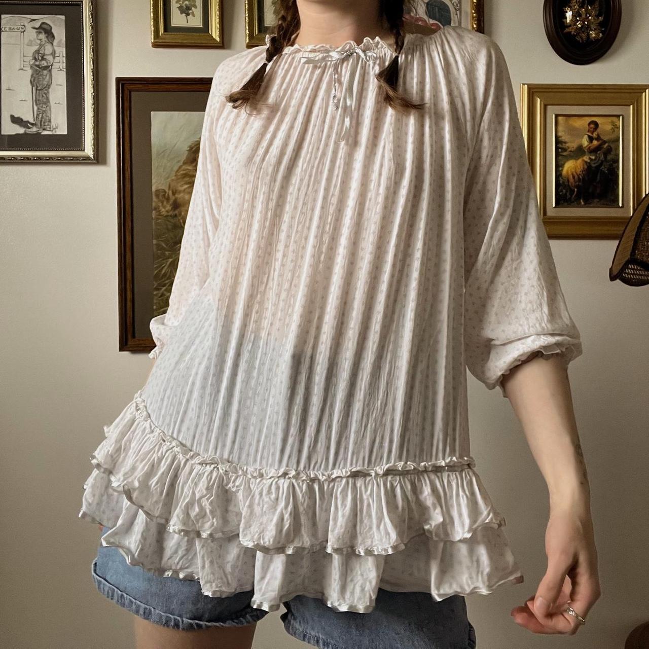 Cream boho ruffle tunic (M)