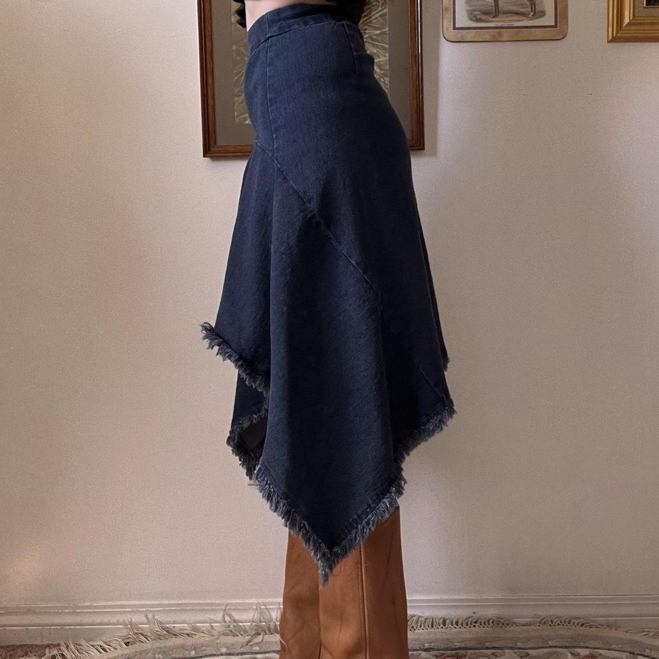 Asymmetrical denim midi skirt (24")