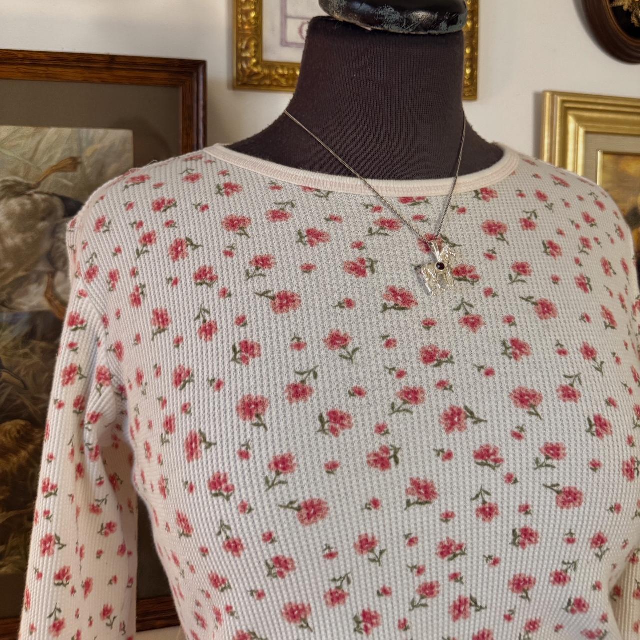 Pink floral pattern waffle longsleeve (M)