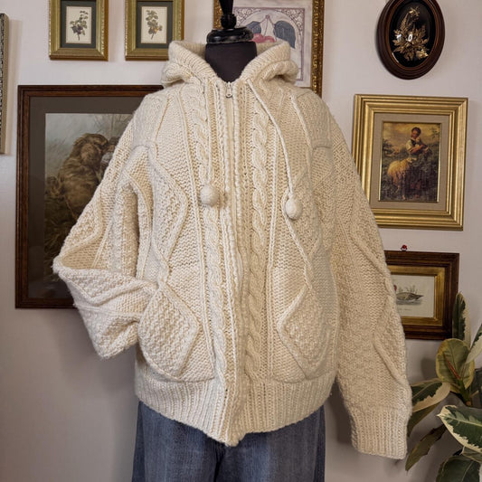 Cream cable knit zip up hoodie (M/L)