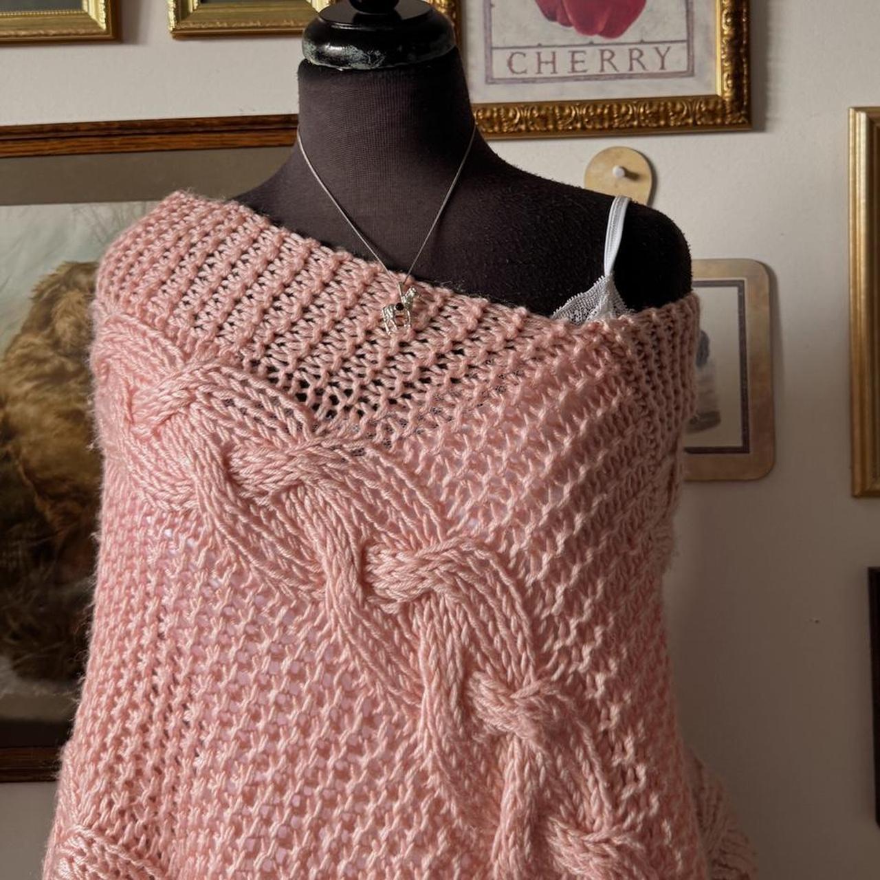 Pink knit boho poncho