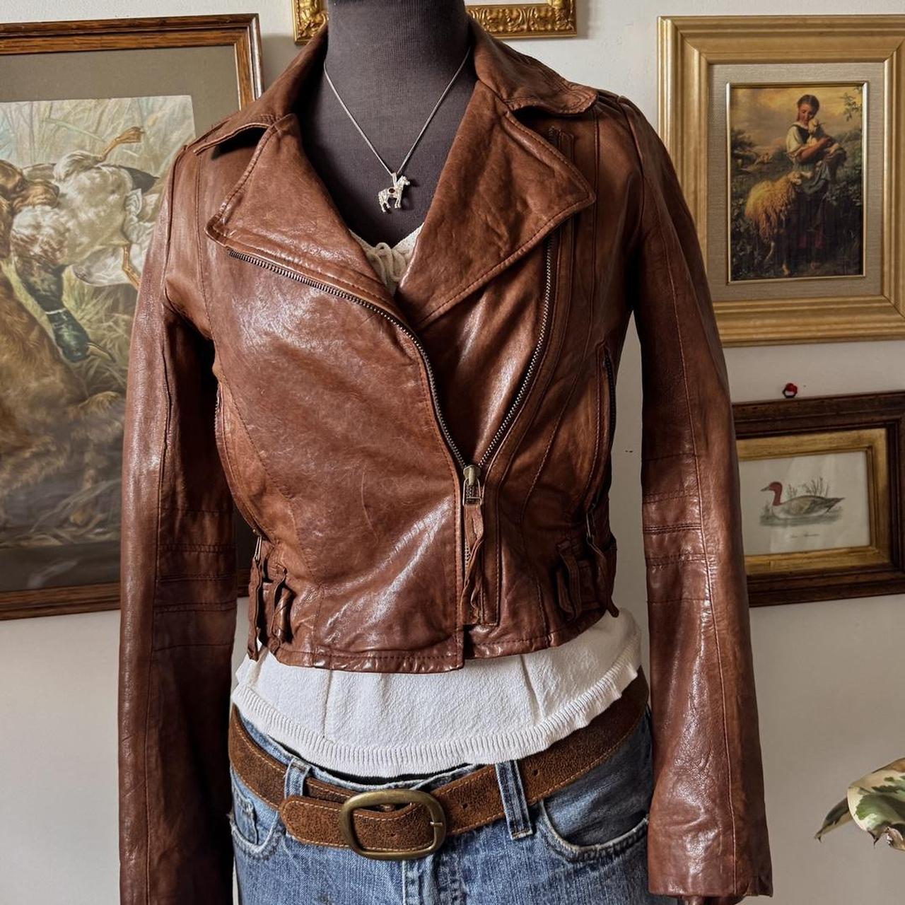 Vintage boho brown leather jacket (XS)