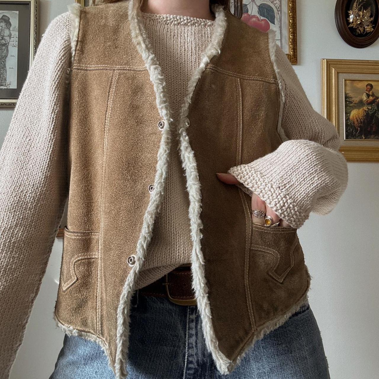 70s suede sherpa vest (L)