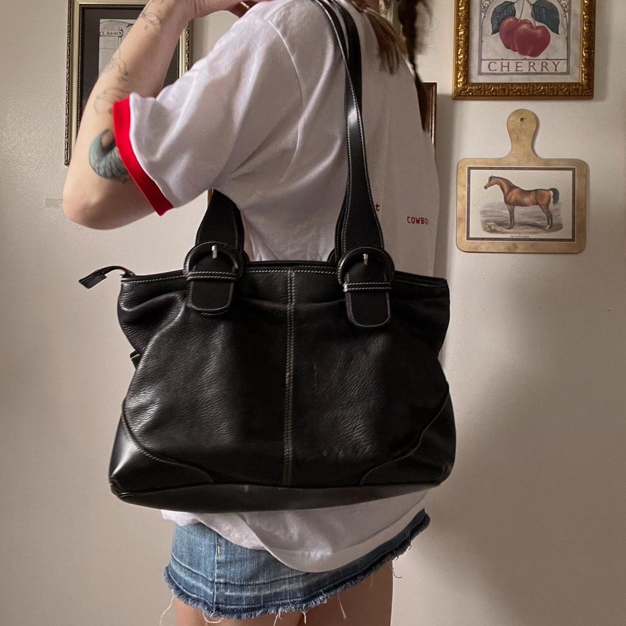 Black leather buckle tote