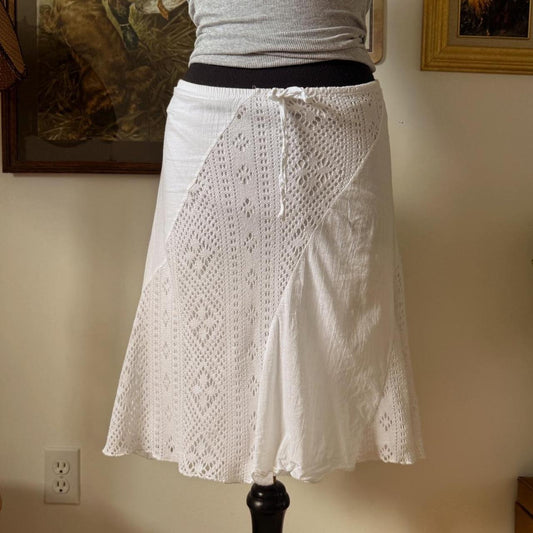 White lace cotton midi skirt (S)