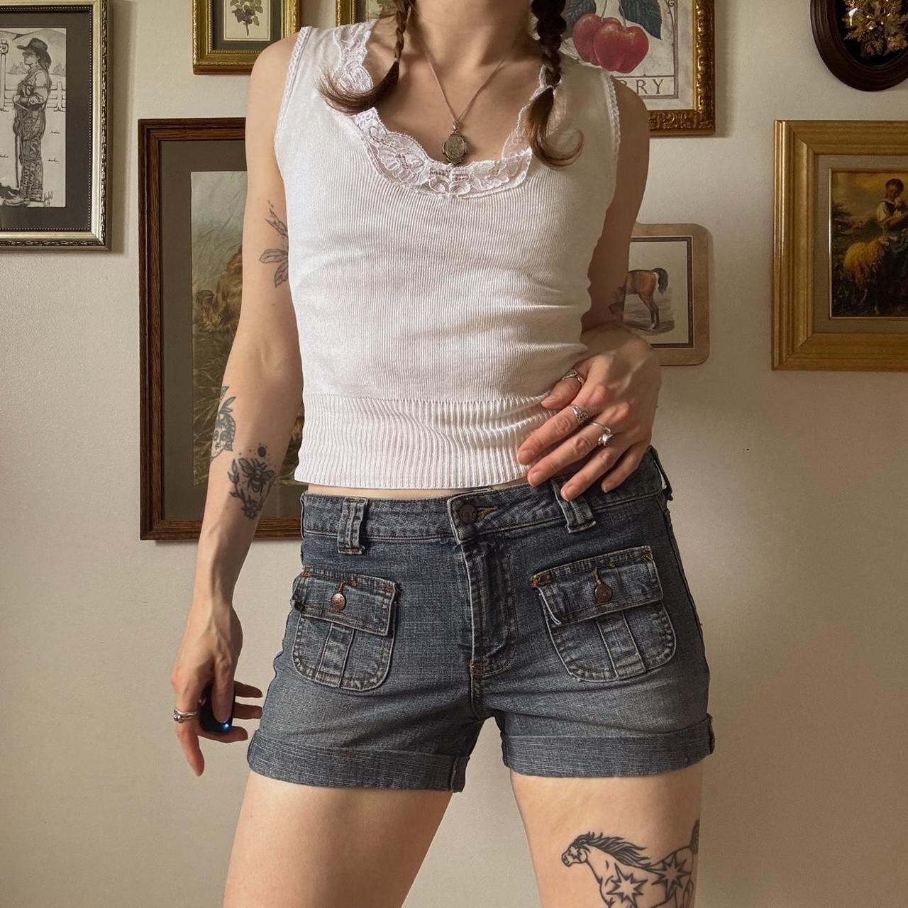 Denim cargo mini shorts (S)