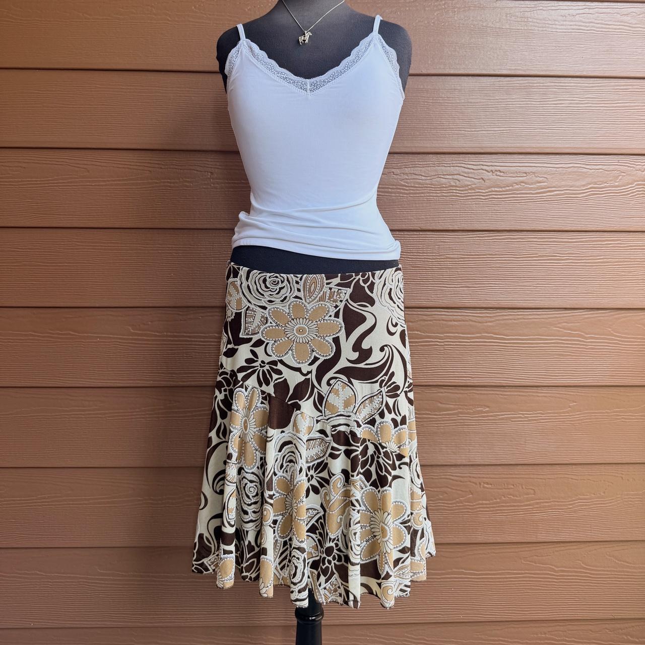 Y2K brown floral midi skirt (M)