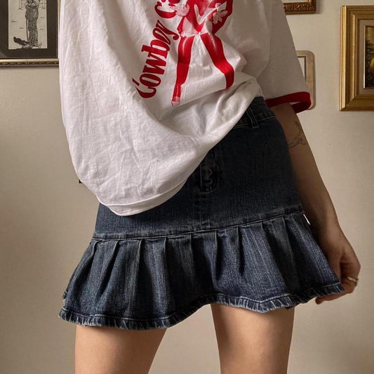 Ruffle denim mini skirt (S)