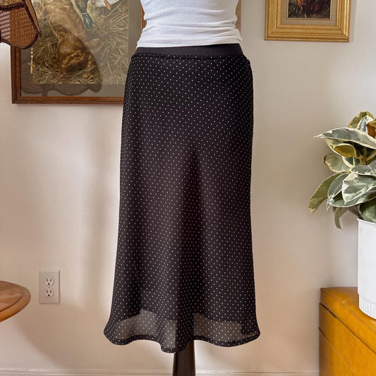 Black and white polka dot midi skirt (L)