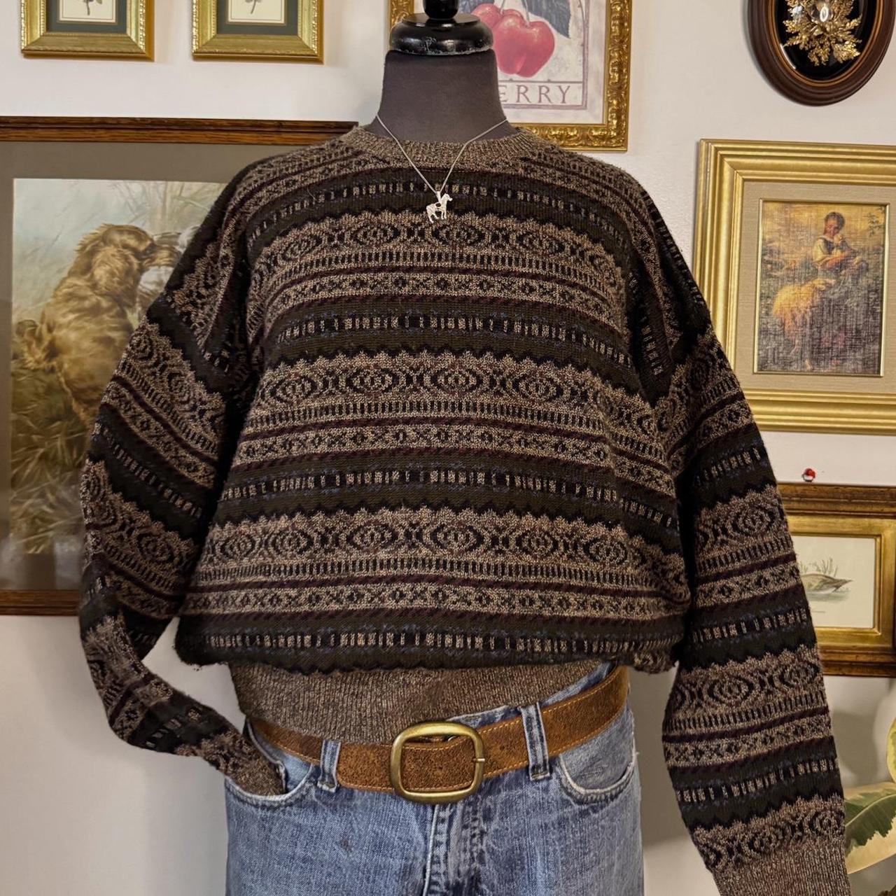 Vintage earthy striped pattern sweater (XL)