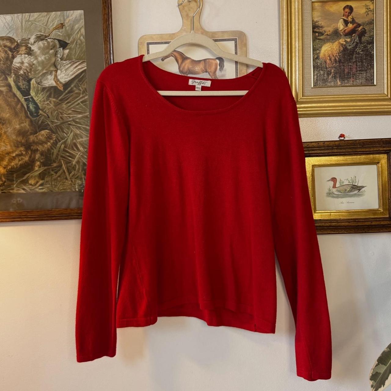 Red knit wide scoop neck sweater (L)
