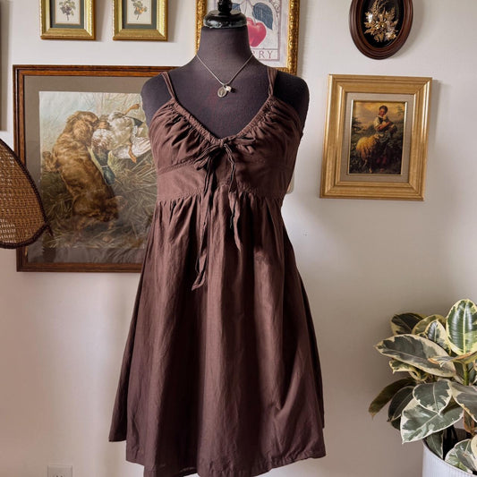 Earthy brown silk babydoll dress (XS)